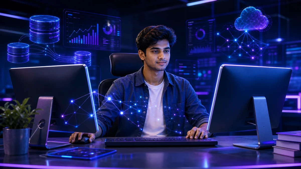 Student exploring advanced digital technology