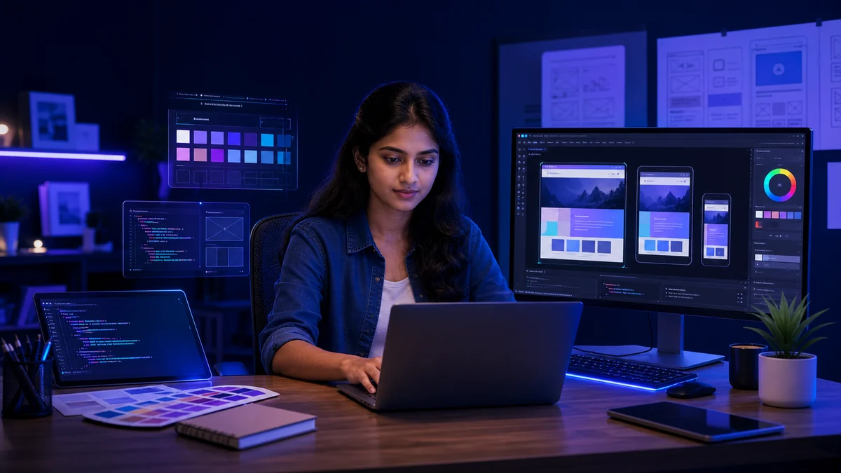 Teacher guiding a web development student