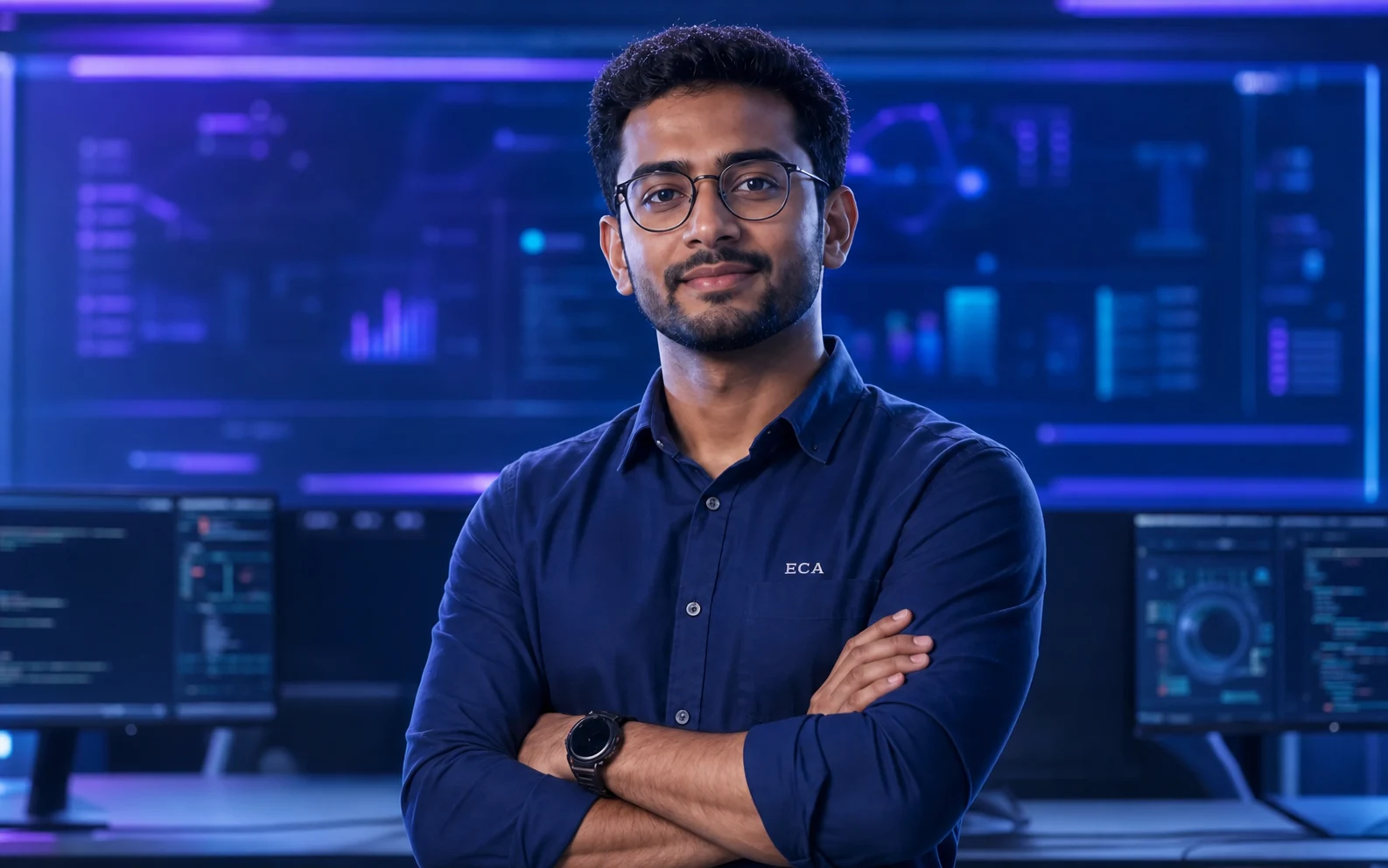 Rohit Verma, design and web mentor wearing an ECA shirt